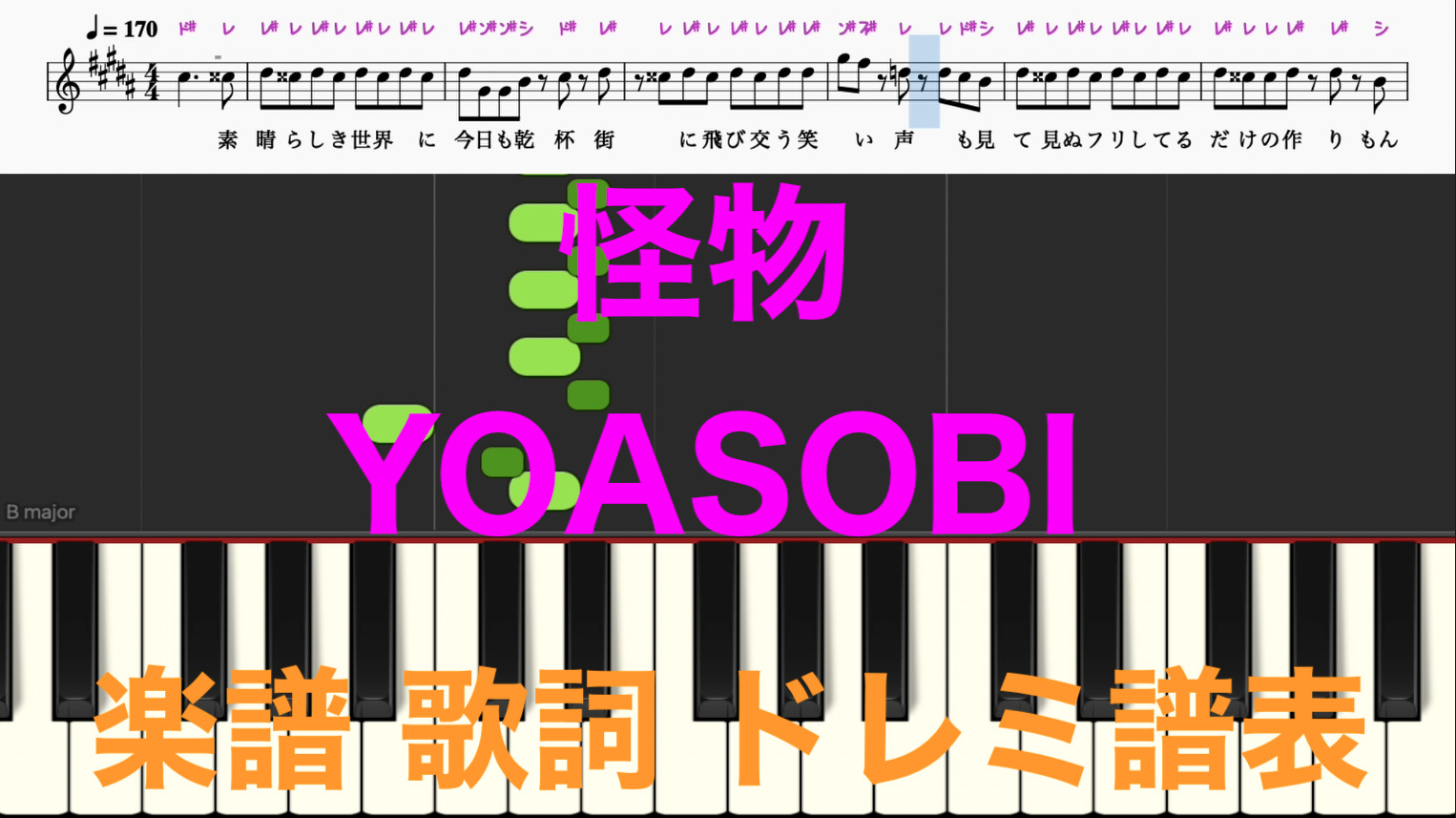 怪物 Yoasobi ピアノ楽譜 歌詞 ドレミ音符ふりがな読み方譜表付き ピアノ オカリナ サックス トランペット フルート クラリネット演奏 カラオケに最適 ドレミファ演奏楽譜のサイト 初心者でも簡単 ピアノ楽譜 無料