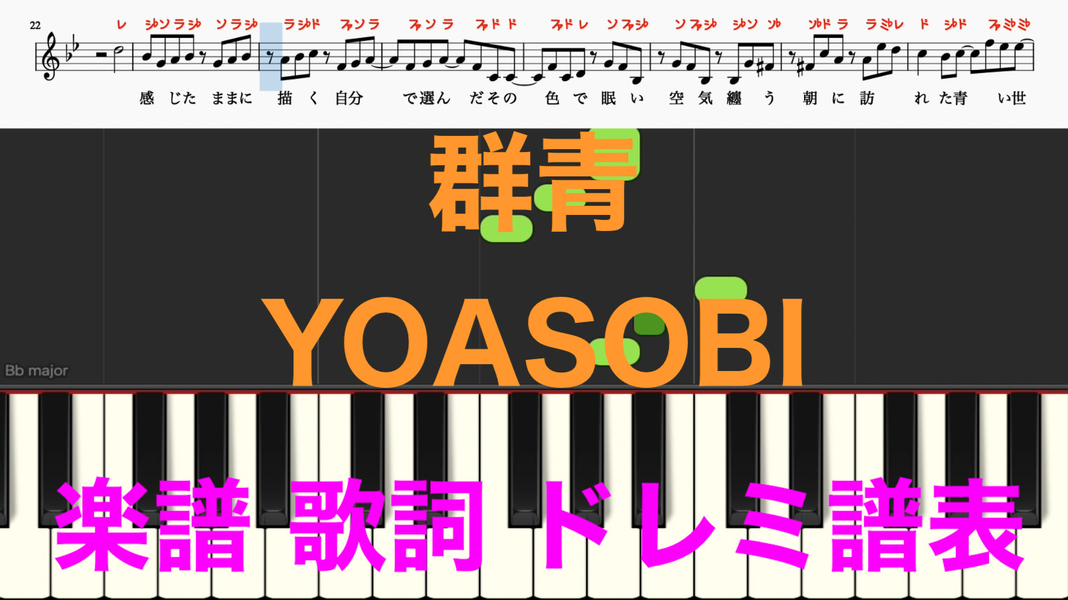 群青 Yoasobi 楽譜 カタカナ譜表付き ドレミファ表記 楽譜画像 楽譜pdf 楽器練習用 ピアノ オカリナ サックス トランペット フルート クラリネット演奏に最適 楽譜動画音声あり ドレミファ演奏楽譜のサイト