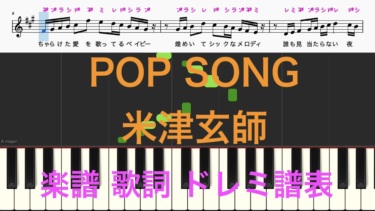 Pop Song 米津玄師 ピアノ楽譜 カタカナ ドレミ譜表付き 歌詞あり 鍵盤演奏タイミング 楽器練習用 ピアノ オカリナ サックス トランペット フルート クラリネット演奏 カラオケに最適 ドレミファ簡単演奏楽譜のサイト