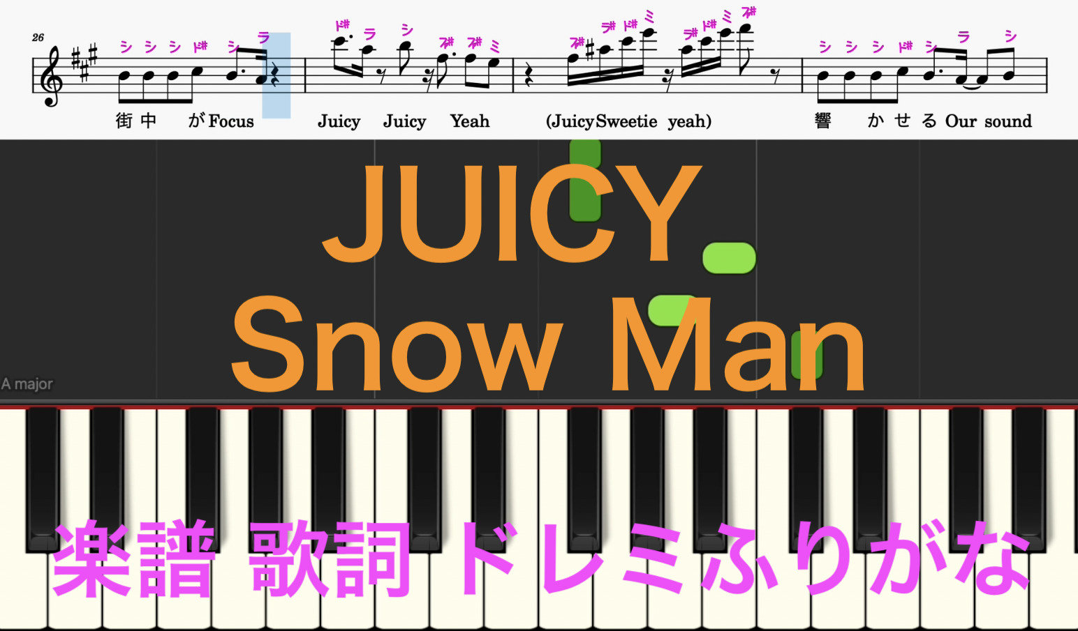 JUICY Snow Man ピアノ楽譜 ドレミ音符ふりがな読み方譜表付き 歌詞あり 楽器練習用 ピアノ/オカリナ/サックス/トランペット