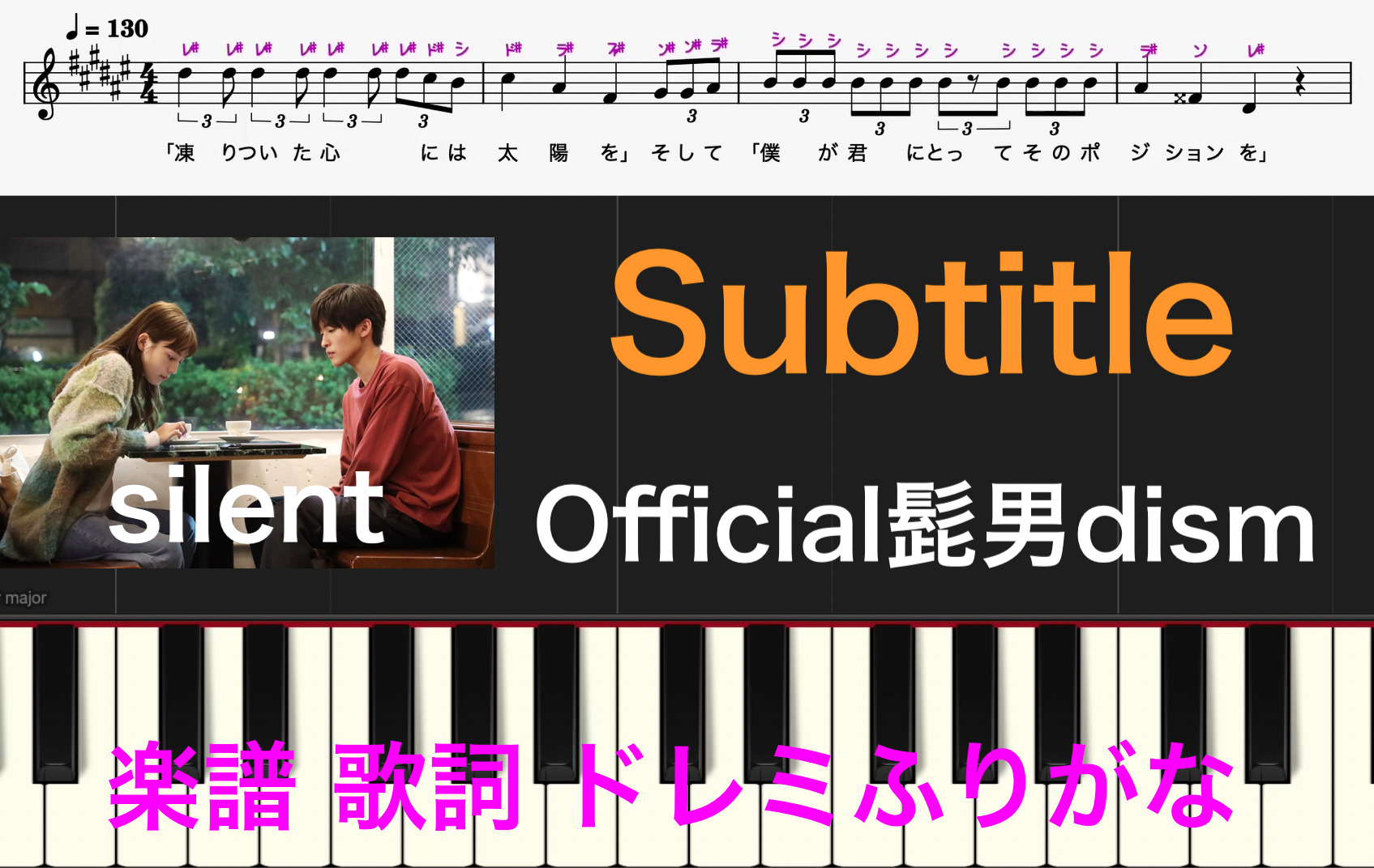 Subtitle サブタイトル ピアノ楽譜 ドラマsilent主題歌 Official髭男dism 楽譜 歌詞 簡単 無料 川口春奈 目黒蓮出演  ドレミ音符読み方ふりがな譜表付き 楽器演奏用 ピアノ/オカリナ/サックス/トランペット/フルート/クラリネット演奏/カラオケに最適！ |  ドレミファ演奏 ...