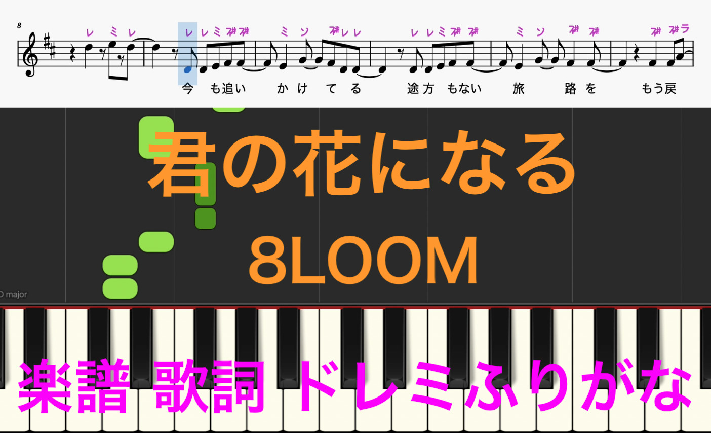 君の花になる 楽譜 歌詞 8loom ブルーム Tbsドラマ 君の花になる エンディングテーマ曲 本田翼主演 ピアノ楽譜 ドレミ音符ふりがな読み方譜表付き 鍵盤演奏タイミング 楽器練習用 ピアノ オカリナ サックス トランペット フルート クラリネット カラオケ演奏に最適